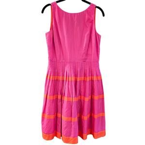 Talbots Pink Orange Striped Pleated A-Line Sleeveless Preppy Summer Dress 6P